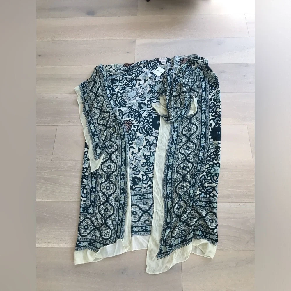 NWT Free People Spellbound Kimono Duster ivory blue one size fits all